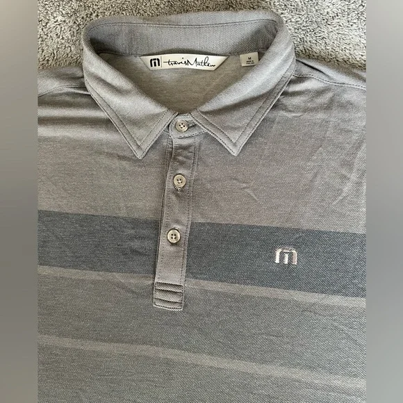 Travis Mathew Gray and Blue Polo Shirt Size Medium Fits Like Large - Picture 2 of 5